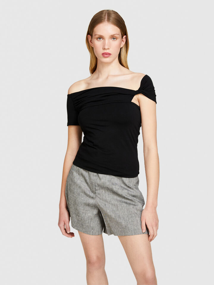 Top with bare shoulders - women's tops - Black | Sisley image number 4